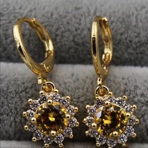 🌹18K Gold Filled Citrine Topaz Sunflower Earrings